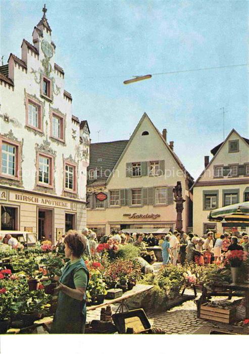 OFFENBURG Offenbourg Fischmarkt mit Loewenbrunnen und Hirsch Apotheke