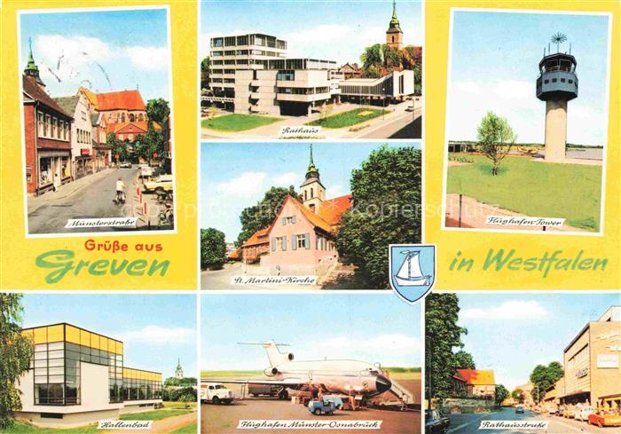 Greven  Westfalen Muensterstrasse Rathaus St Martini Kirche Hallenbad Flughafen