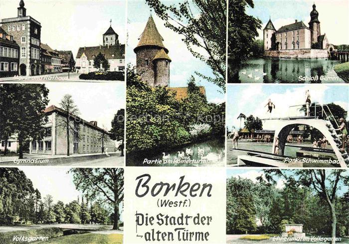 Borken  Westfalen NRW Altes und neues Rathaus Gymnasium Volksgarten partie beim