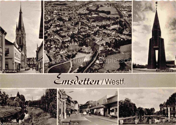 Emsdetten Kirchstrasse Fliegeraufnahme Josefskirche Am Muehlenbach Rheiner Stras