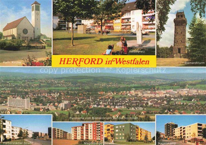 HERFORD Kath Kirche Amselplatz Bismarckturm Panorama Halberstaedter Strasse Magd