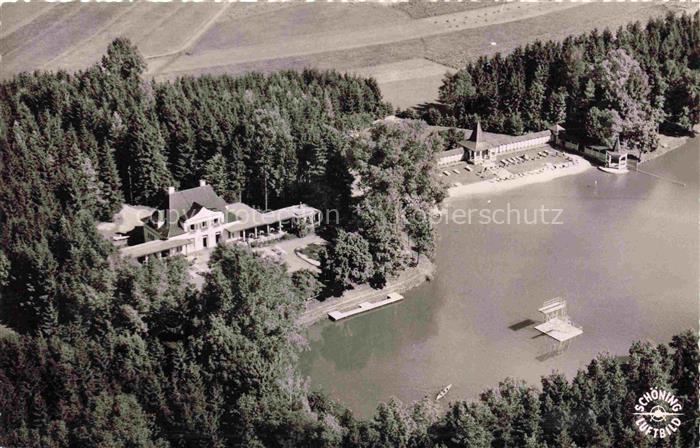 Bad Duerrheim BW Salinensee mit Schwimmbad und Strandcafe Fliegeraufnahme