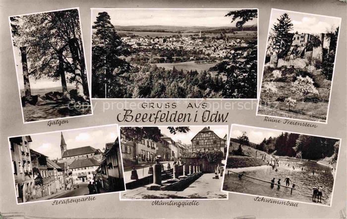 Beerfelden Odenwald Hessen Galgen Panorama Ruine Ferienstein Strassenpartie Muem