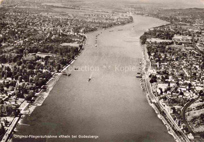 BAD GODESBERG Bonn Fliegeraufnahme Rheinblick mit Mehlem und Koenigswinter