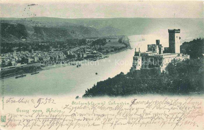 Stolzenfels Schloss Koblenz Rhein mit Rhein und Lahnstein