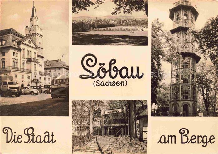 Loebau Sachsen Ortspartie Panorama Aussichtsturm Berghotel Honigbrunnen