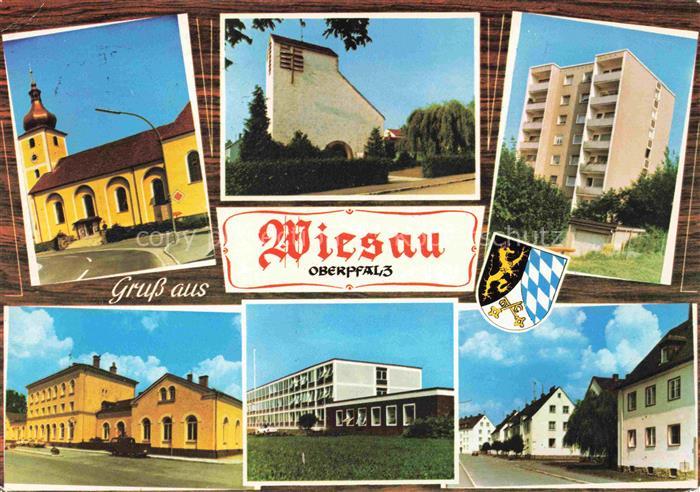 Wiesau Tirschenreuth Bayern Teilansichten Kirche Hochhaus Schule Strassenpartie