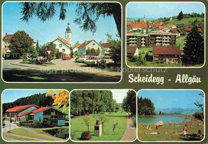 Scheidegg Allgaeu Bayern Ortszentrum Kirche Hotel Parkanlagen Badesee Liegewiese