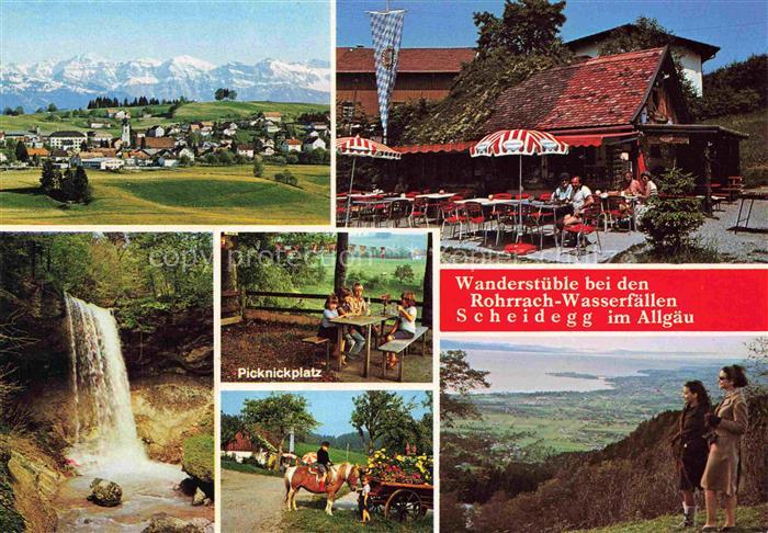 Scheidegg Allgaeu Bayern Wanderstueble bei den Rohrrach-Wasserfaellen Fernsicht