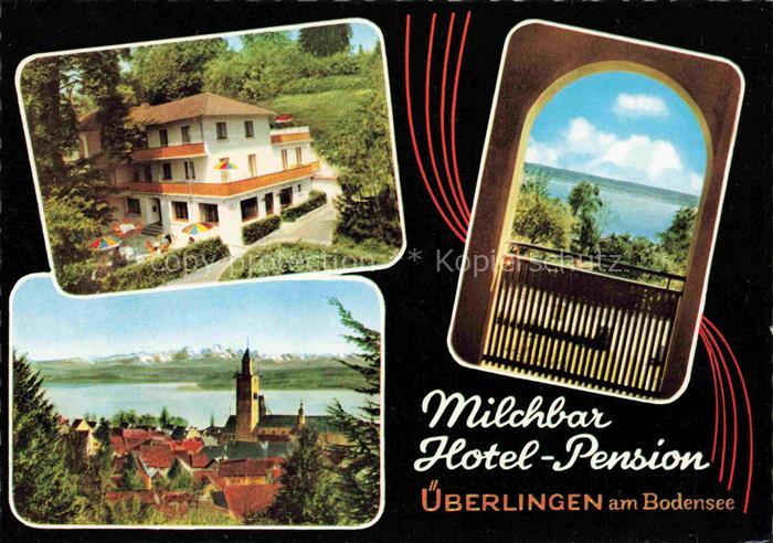 ueberlingen Bodensee BW Milchbar Hotel Pension Seeblick Ortspanorama mit Schweiz