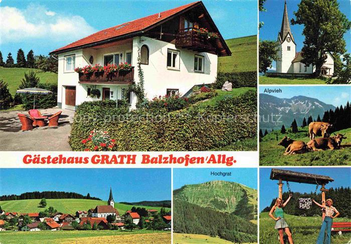 Balzhofen Gaestehaus Grath Ortsansicht mit Kirche Hochgrat Trimm-Dich-Pfad Alpvi
