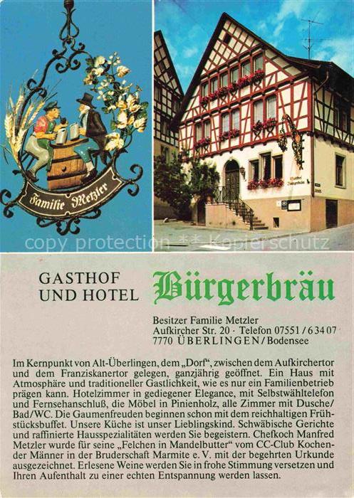ueberlingen Bodensee BW Gasthof Hotel Buergerbraeu Fachwerkhaus Tuerschild