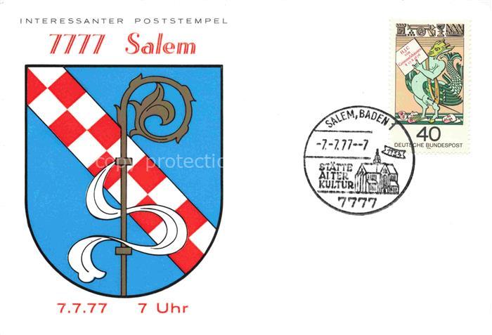 Salem  Baden Wappen Poststempel 7.7.77 7 Uhr