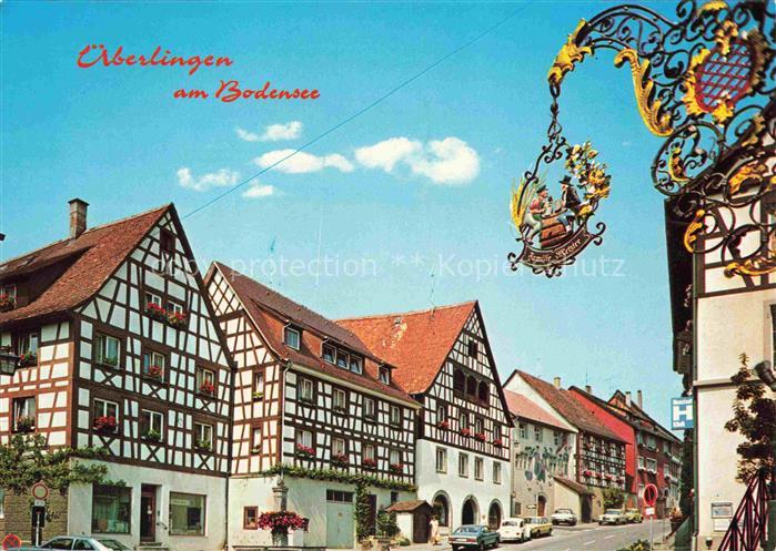ueberlingen Bodensee BW Motiv Altstadt Fachwerkhaeuser Tuerschild