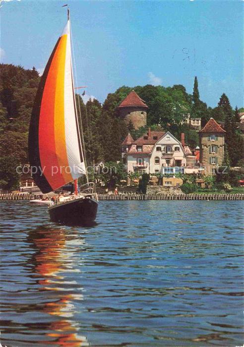 ueberlingen Bodensee BW Kneippkrankenhaus Seeburg Ansicht vom See aus Segelboot