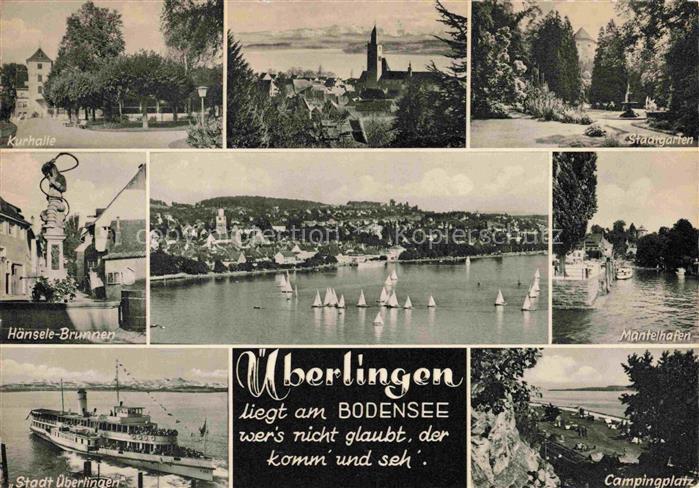 ueberlingen Bodensee BW Kurhalls Stadtgarten Haensele-Brunnen Hafen Faehre Campi