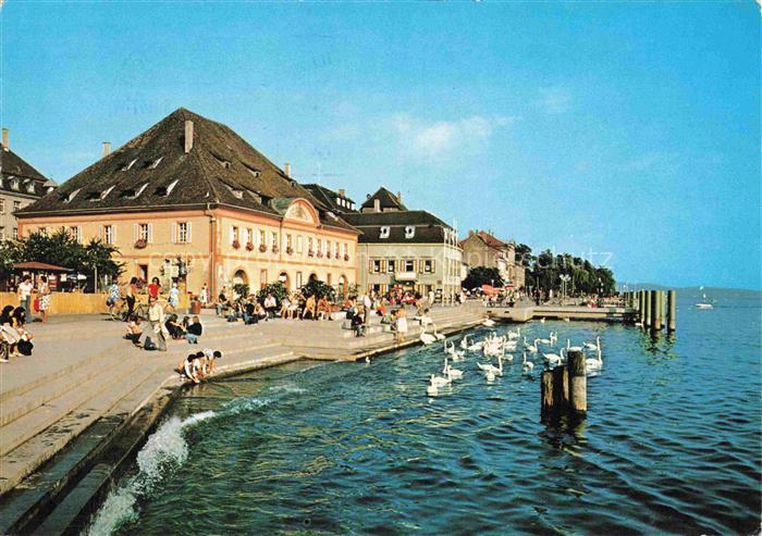 ueberlingen Bodensee BW Uferpromenade am Schiffsanleger Schwaene