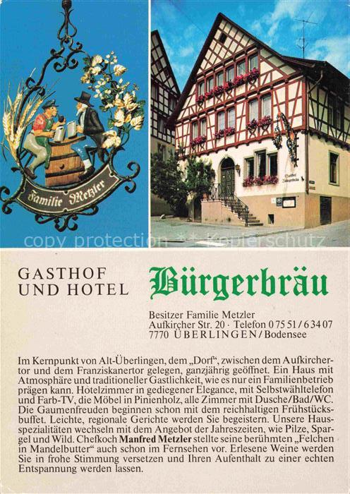 ueberlingen Bodensee BW Gasthof Hotel Buergerbraeu Tuerschild Fachwerkhaus