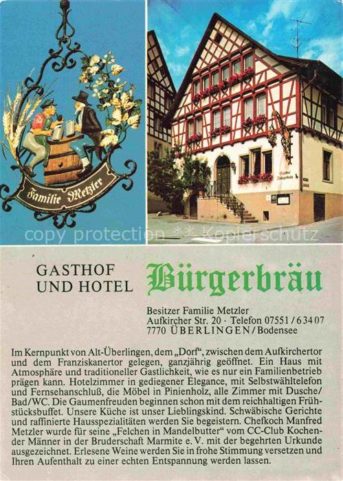 ueberlingen Bodensee BW Gasthof Hotel Buergerbraeu Tuerschild Fachwerkhaus