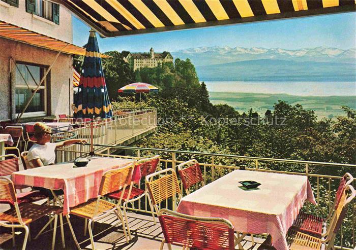 Heiligenberg Baden Hotel Post Blick von der Hotelterrasse auf Schloss Heiligenbe