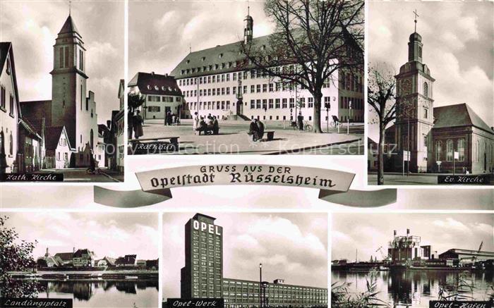 RuessELSHEIM Main Kath Kirche Rathaus Ev Kirche Landungsplatz Opel Werk Opel Haf