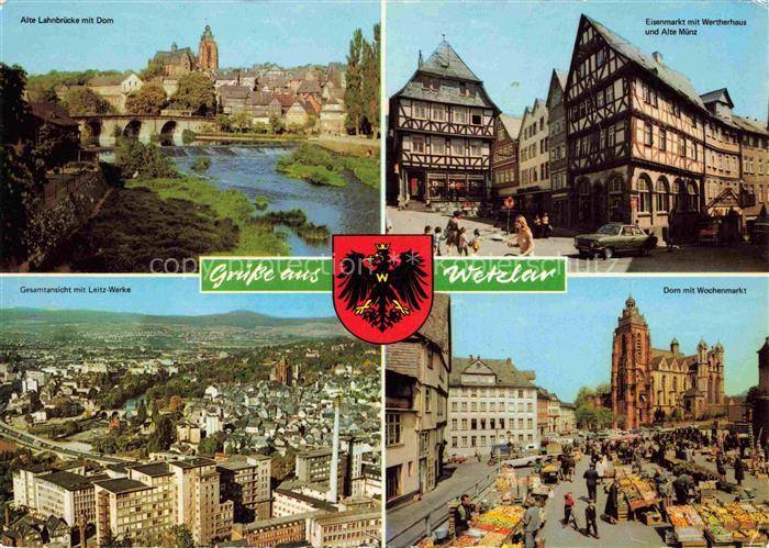WETZLAR Lahn Hessen Alte Lahnbruecke mit Dom Eisenmarkt mit WErtherhaus und Alte