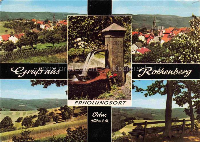 Rothenberg Odenwald Hessen Teilansichten Panorama Brunnen Ruhebank