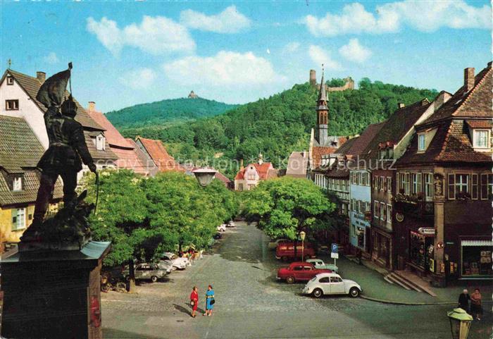 WEINHEIM  Bergstrasse BW Marktplatz mit Wachenburg und Ruine Windeck