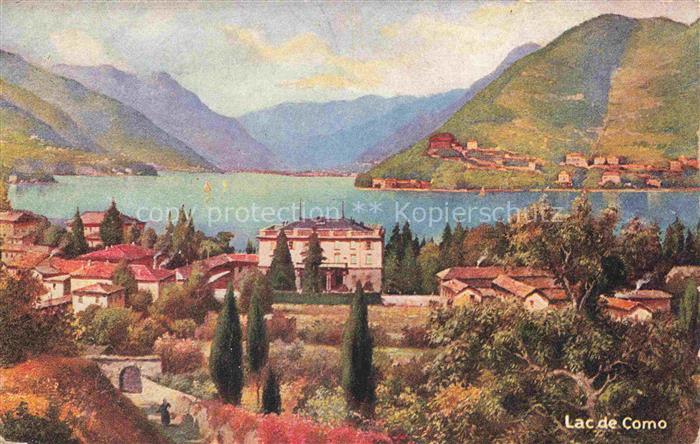 COMO  Lago di Como Lombardia IT Panorama Comer See Kuenstlerkarte