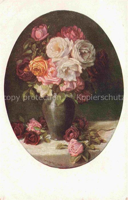 LENZ Hermann Kuenstlerkarte Rosen Vase Paul Keckscher