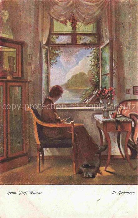 GRAF Hermann Kuenstlerkarte Weimar in Gedanken Frauen