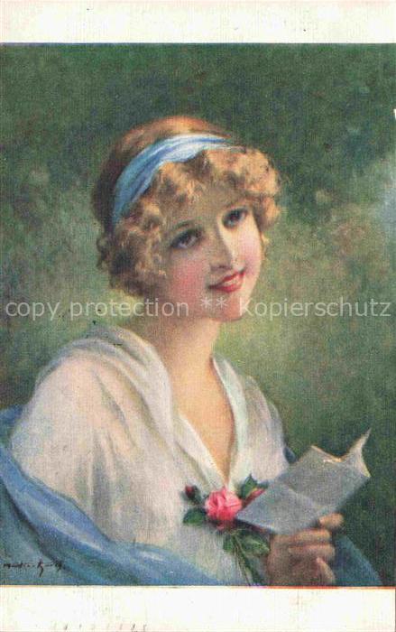 MARTIN-KAVEL Kuenstlerkarte le Billet doux Maedchen