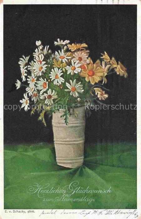 SCHACKY E. von Kuenstlerkarte Nr. 194 Namentag Blumen