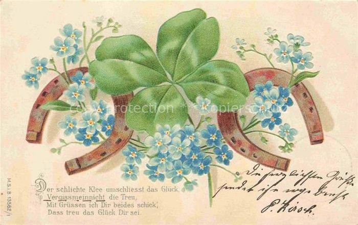 Kleeblatt Cloverleaf Trebol Trefle-- Litho Hufeisen