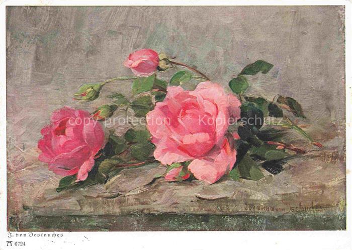 DESTOUCHES J. von Kuenstlerkarte Nr. A6724 Rosa Rose