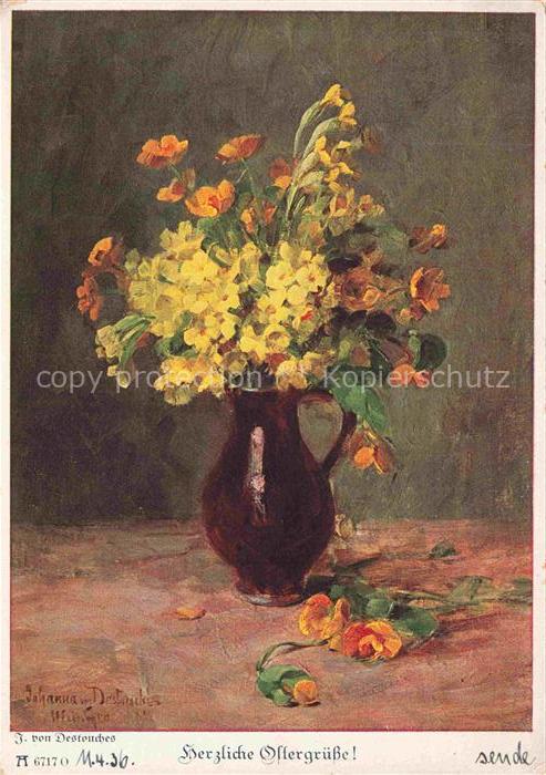 DESTOUCHES J. von Kuenstlerkarte Nr. A 67140 Ostergruesse Blumen