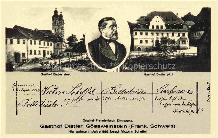 Goessweinstein Gasthof Distler einst und jetzt Portrait Joseph Victor von Scheff