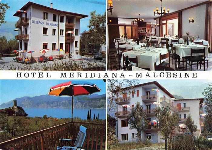 Malcesine Lago di Garda Hotel Meridiana Gastraum Terrasse Garten