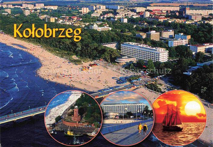 KOLOBRZEG Kolberg Ostseebad PL Fliegeraufnahme Leuchtturm Bruecke Segelschiff So