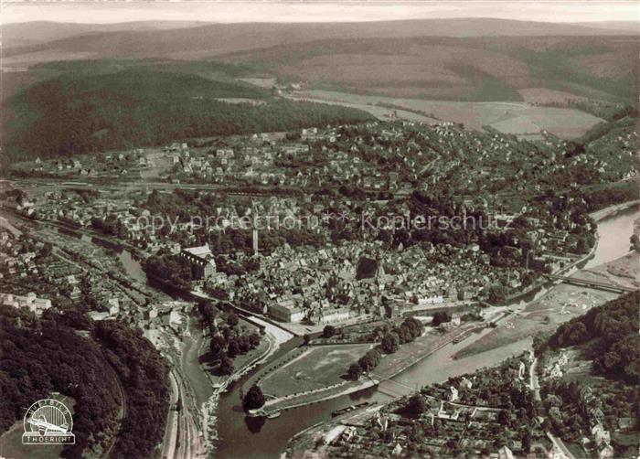 Hann Muenden Hannoversch Muenden Goettingen Zusammenfluss und Stadtblick Flieger