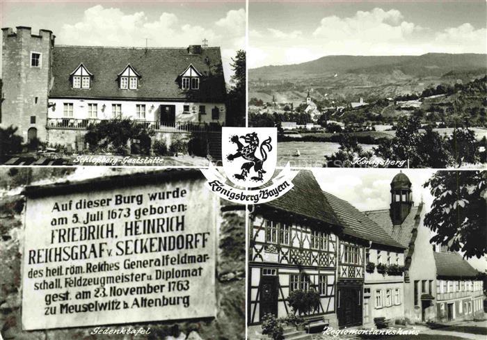 Koenigsberg Bayern Schlossberg Gaststaette Koenigsberg Gedenktafel Regiomontanus
