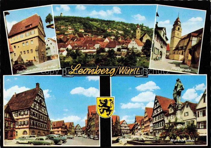 Leonberg  Wuerttemberg Gasthaus Schwarzer Adler Panorama Pfarrstrasse Rathaus Ma
