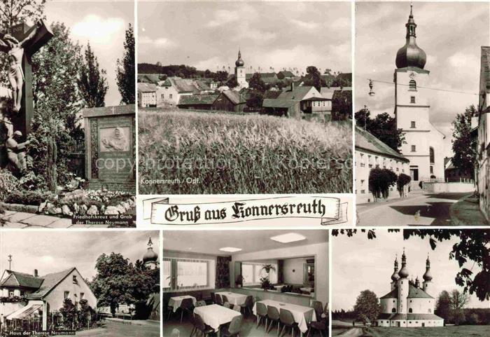 Konnersreuth Oberpfalz Friedhofskreuz Panorama Kirche Gasthof Weisses Ross Gasts