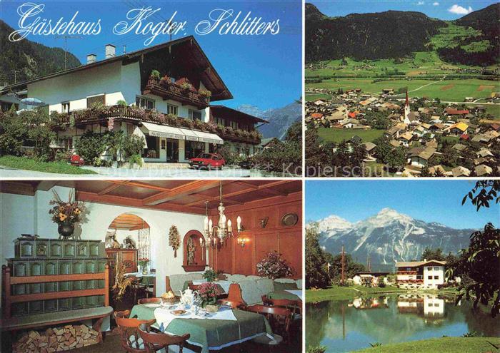 Schlitters Zillertal Tirol AT Gaestehaus Kogler Gastraum Fliegeraufnahme Teich