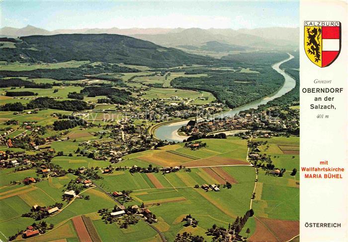 Laufen Salzach Fliegeraufnahme mit Wallfahrtskirche Maria Buehel