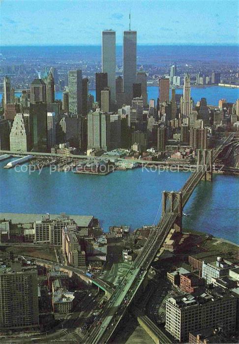 Twin Towers New York USA FinancialDistrict with the East River and the Borough o