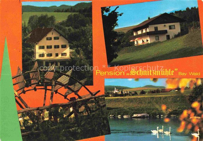 Viechtach Bayerischer Wald Gasthof Pension Schnitzmuehle Muehlrad Teich