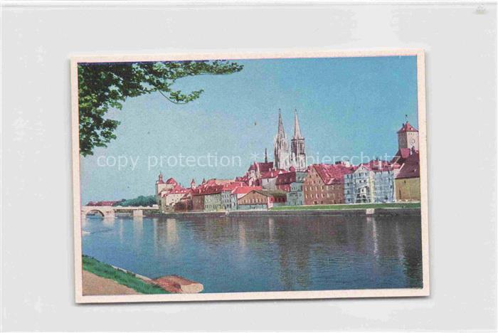 REGENSBURG Bayern Steinerne Bruecke mit Bruecktor und Dom Sammelbild 7x10 cm