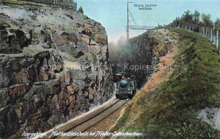 Isergebirge Jizerske Hory CZ Moltke Einschnitt bei Nieder Schreiberhau Dampflok