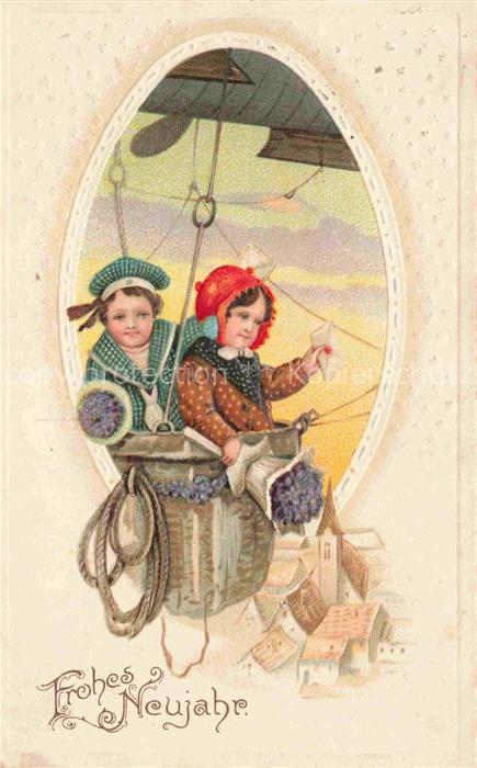 Neujahr Annee New Year Kinder Brief Heissluftballon